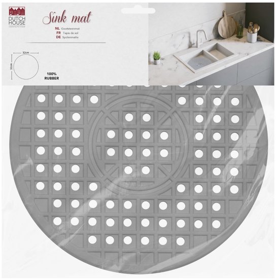 Dutch House Tapis d'Evier Rond 32 cm Caoutchouc/ Grijs