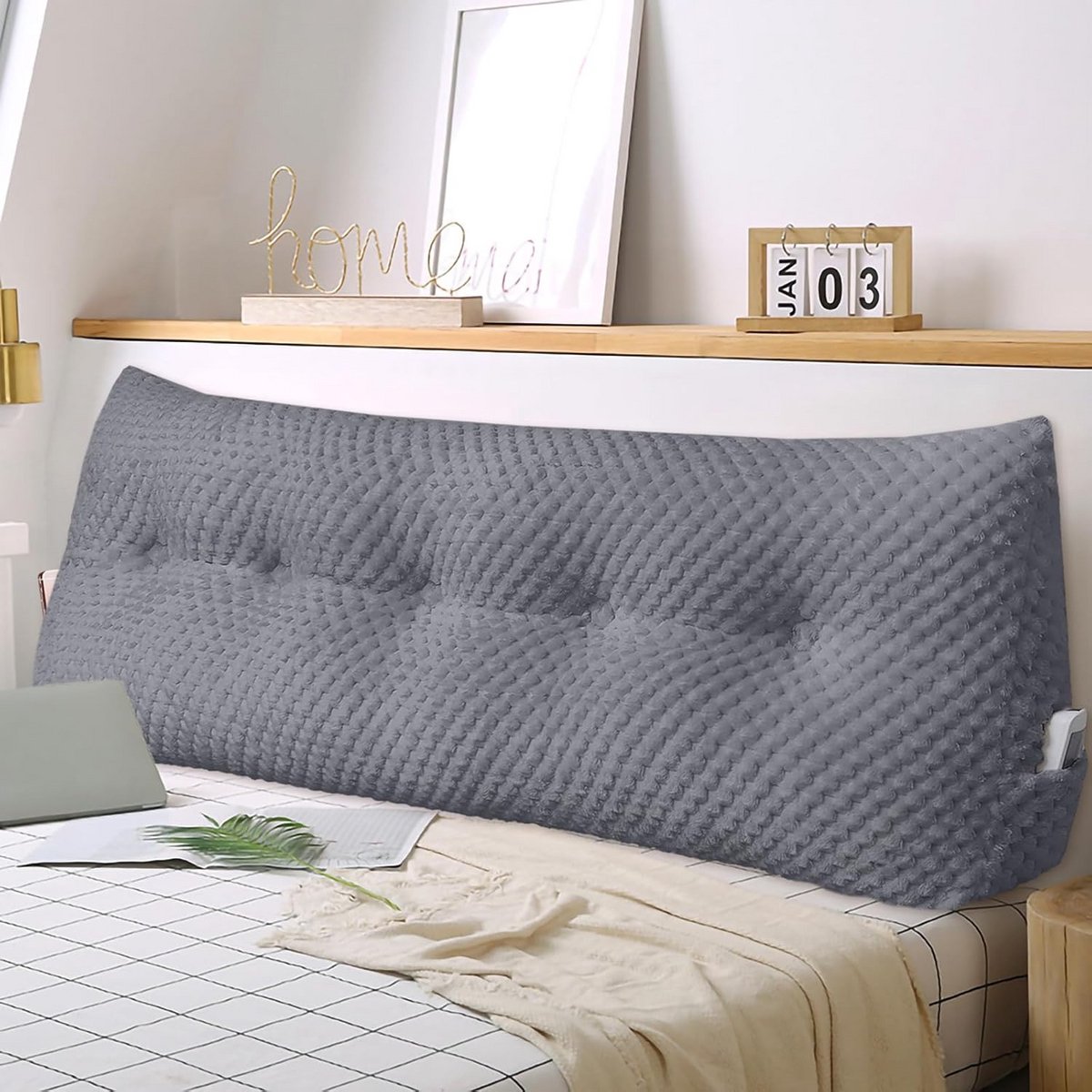 Wigvormig Kussen met Rugondersteuning voor Bank en Bed - Comfortabel Leeskussen