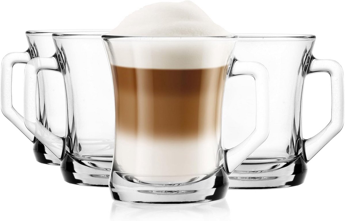 Set van 6 Koffieglazen met Hendel 200 ml Hittebestendig Transparant