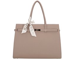 Charm London The Hamptons Laptoptas 15,6 Inch – Dames Schoudertas met Laptopvak, Verstelbare & Afneembare Schouderband - Dames Tas - Lichttaupe.