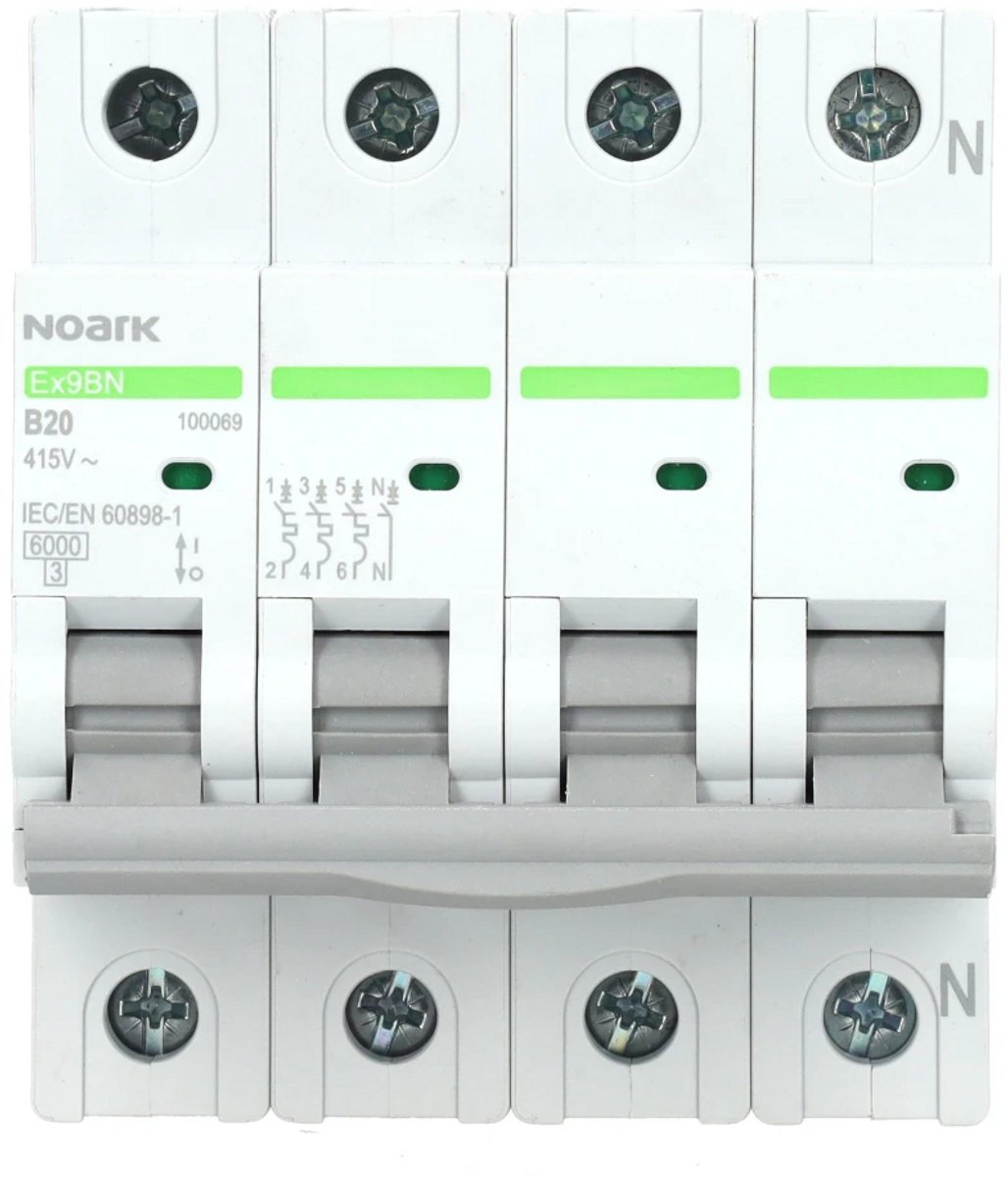 Noark installatieautomaat 3-polig+nul 20A B-Kar (Ex9BN 3PN B20)