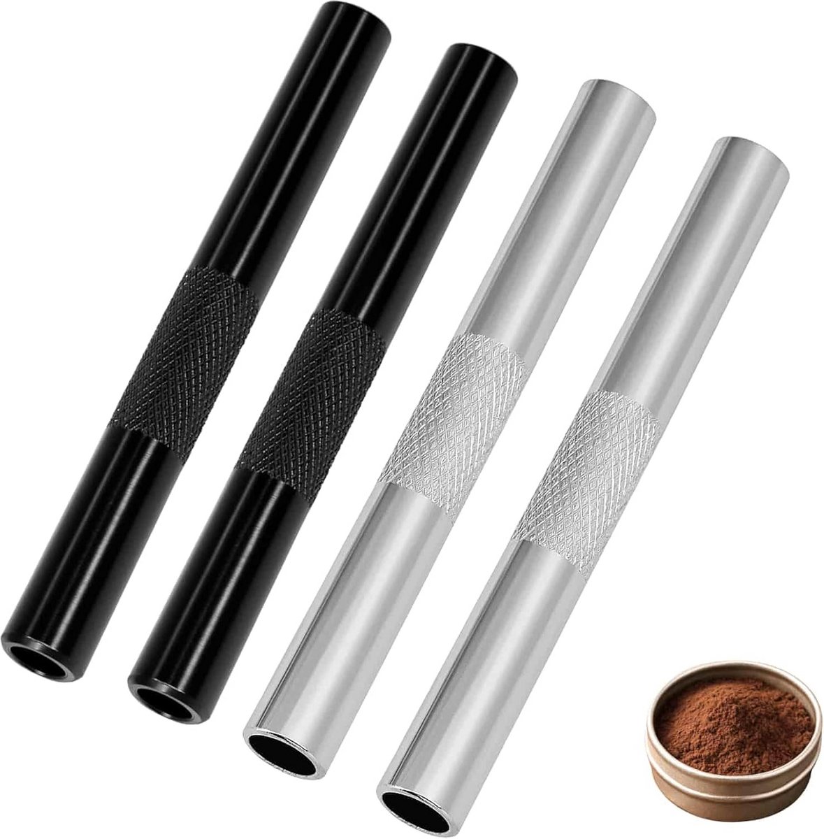 Set van 4 Herbruikbare Metalen Rietjes - Draagbaar & Compact - Zwart en Zilver