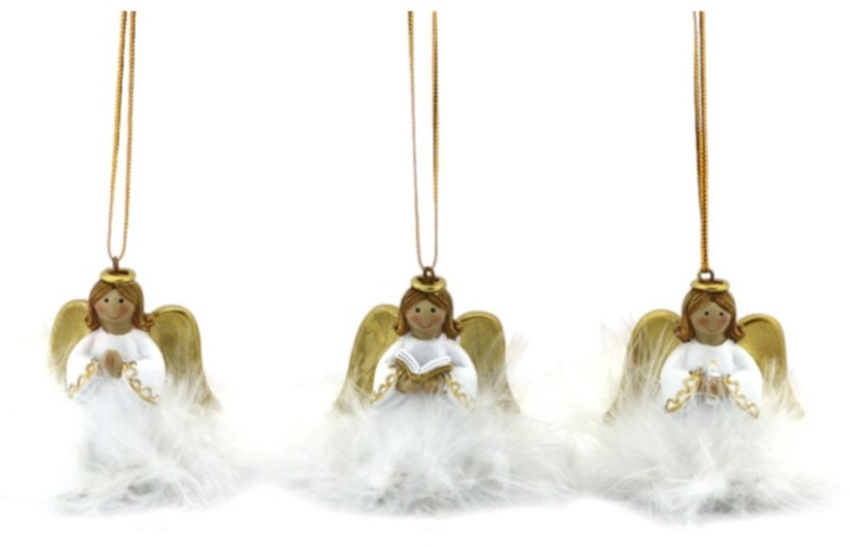 Ornament - Angel - Ester - Wit met Goud - 3 Stuks
