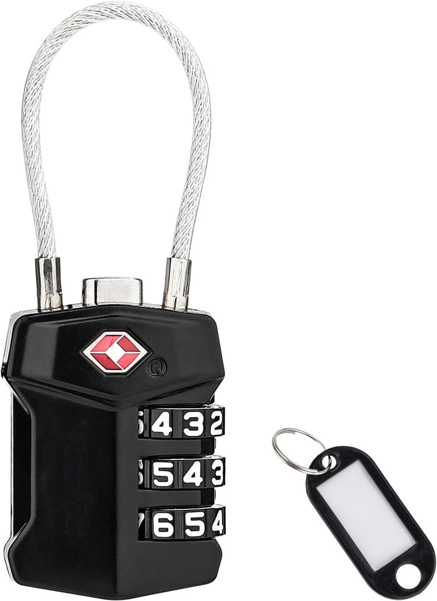 Famanu – Cijferslot met flexibel kabelslot, ideaal voor koffer of tas – Zwart