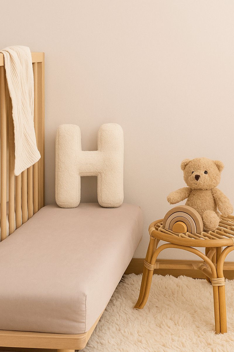 Kraamcadeau Teddy Letterkussen H - Zacht Letter Kussen voor de Babykamer - 40 x 35 cm - Gepersonaliseerd Babycadeau met Naam Letter - Decoratie Kinderkamer