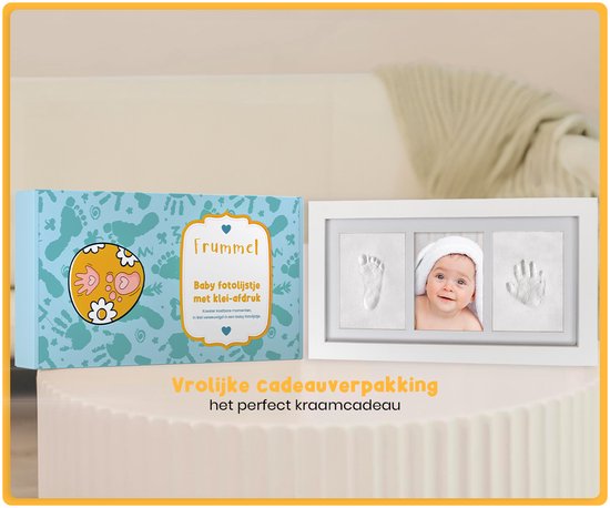 Frummel Fotolijst Baby (33 x 18 cm) - Klei Afdruk (Gipsafdruk baby) - Beter dan gips afdruk - Hand Voet Afdruk - Kraamcadeau Meisje / Kraamcadeau Jongen