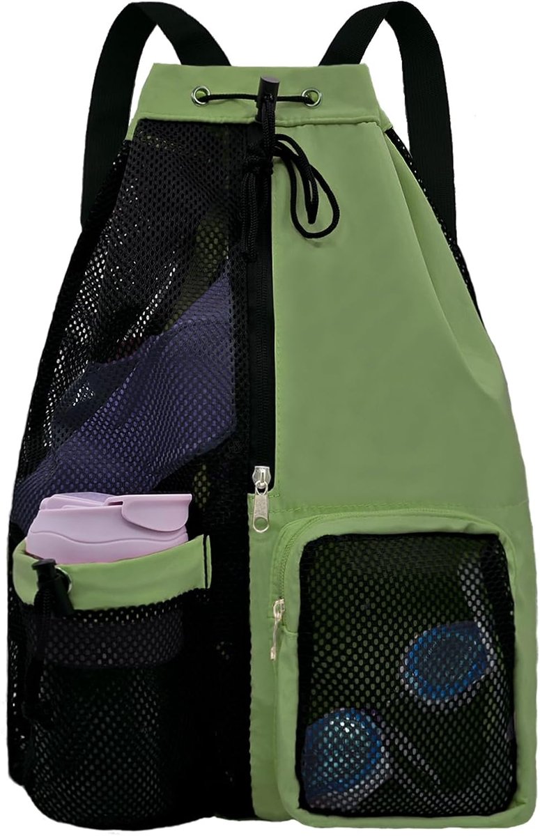 Mesh strandrugzak - Met nat vak met trekkoord - Zwembadtas - Waterdichte zwemtas - Sportrugzak - Unisex - Strandrugzak - groente