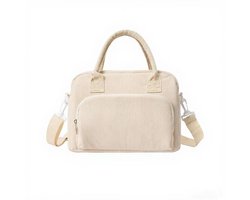 Geïsoleerde lunchtas - 11.4x6.7x9 inch Grote capaciteit - Herbruikbare lunchbox en vershouddoos - Corduroy tas in beige - Met snackbox functie - Voor werk picknick en reizen - Geschikt voor vrouwen en mannen