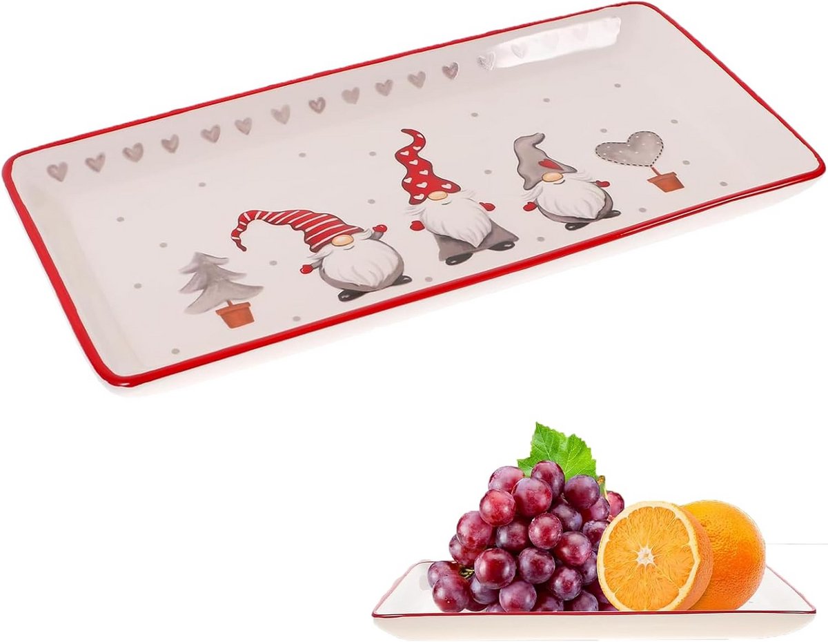 Keramisch Rechthoekig Serveerbord met Winterse Tafereel voor Gebak en Snacks