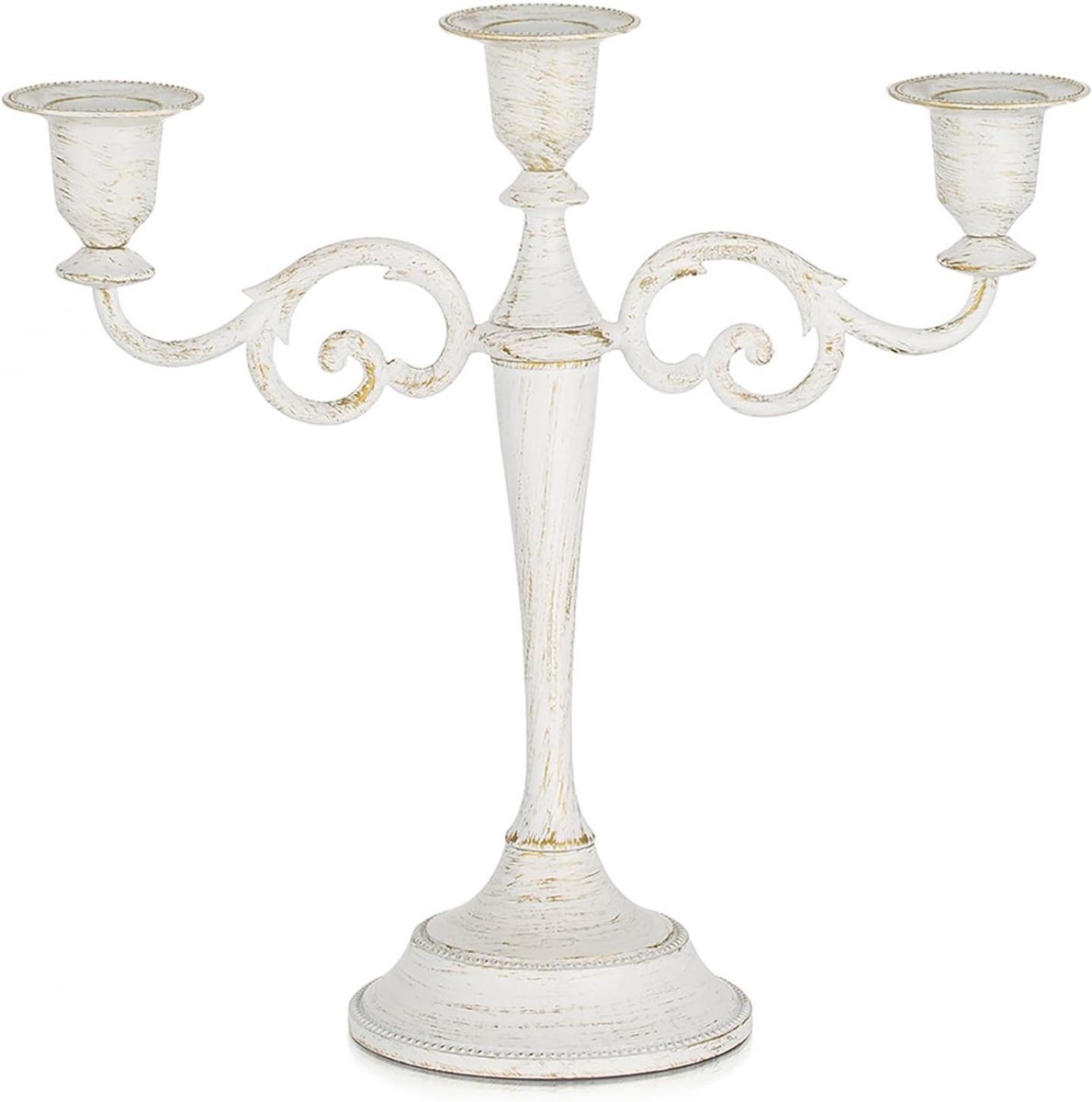 Ronte - Witte kaarsenhouder voor staafkaarsen en kegelkaarsen | Bruiloft en party decoratie met vintage uitstraling | 3-armige kandelaar ideaal voor tafelstukken | Mantel accessoire met retro design