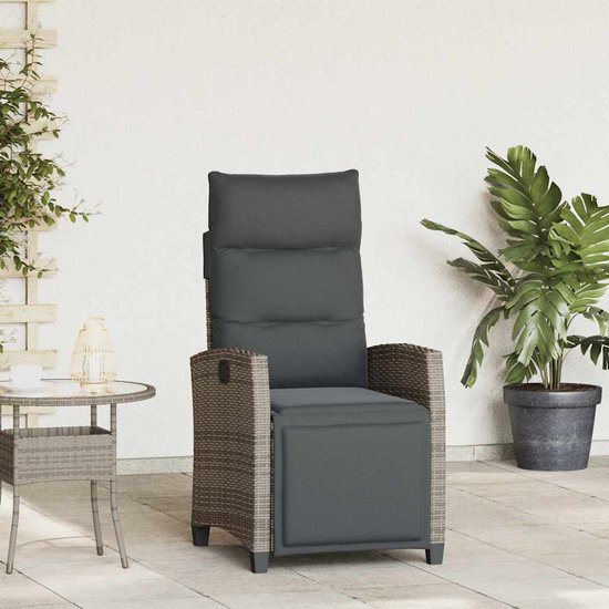 vidaXL - Chaise de jardin réglable avec table d'appoint en résine tressée - Gris