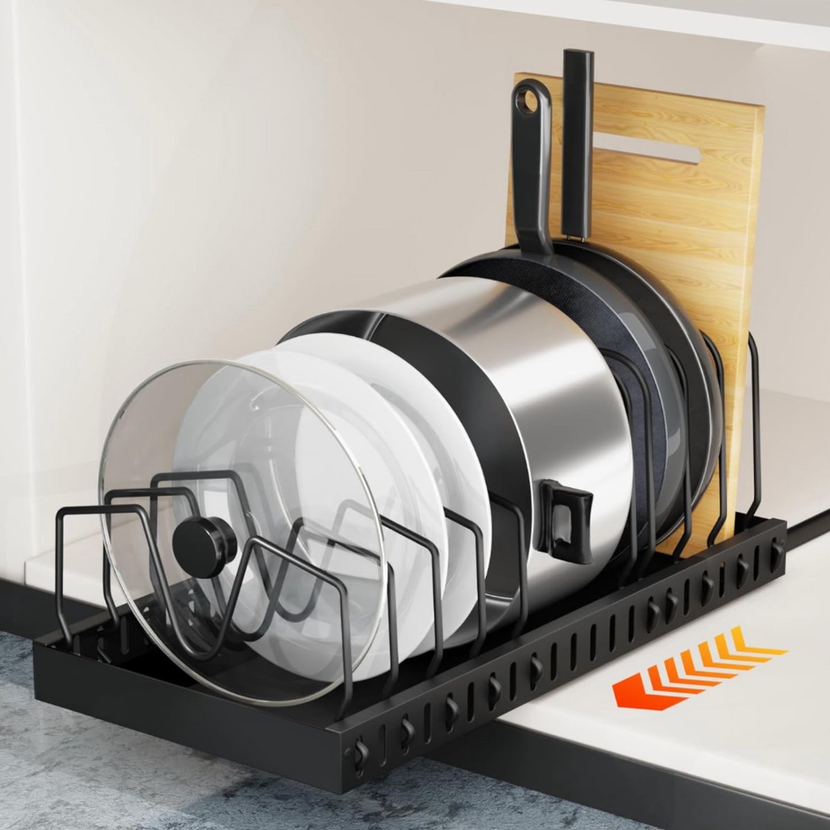 W&Z Pannenrek - Keuken Pannendekselhouder - Dekselhouder - Opbergrek - Bordenrek - uitschuifbaar - Mat Zwart