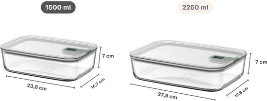 Mepal Glazen Vershouddoos EasyClip - 1,5 l - Glazen vershoudbakjes met schuifsluiting - Geschikt voor magnetron, (stoom)oven, koelkast en vriezer - Nordic sage van Merkloos — afbeelding 5