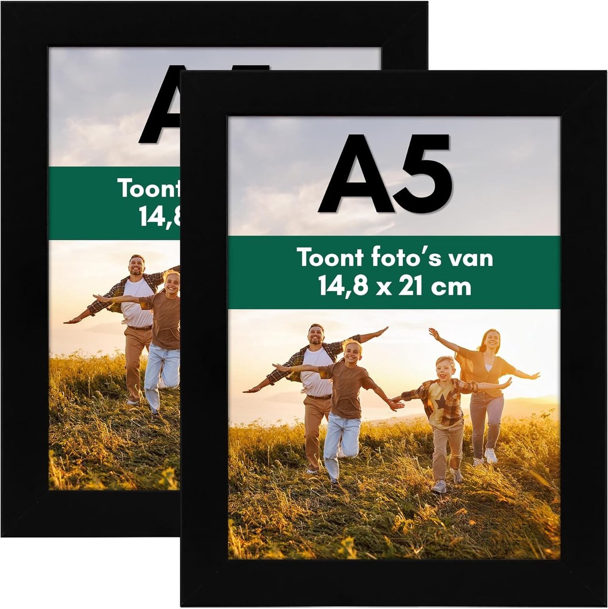 Famanu Set van 2 A5 fotolijsten zwart met schokbestendig glas, horizontaal of verticaal