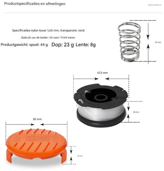 Tovbmup Trimmerspoelen - 8 trimmerkabels 2 doppen 2 veren - Geschikt voor Black & Decker-maaiers - 8 pack van Merkloos	 — afbeelding 4