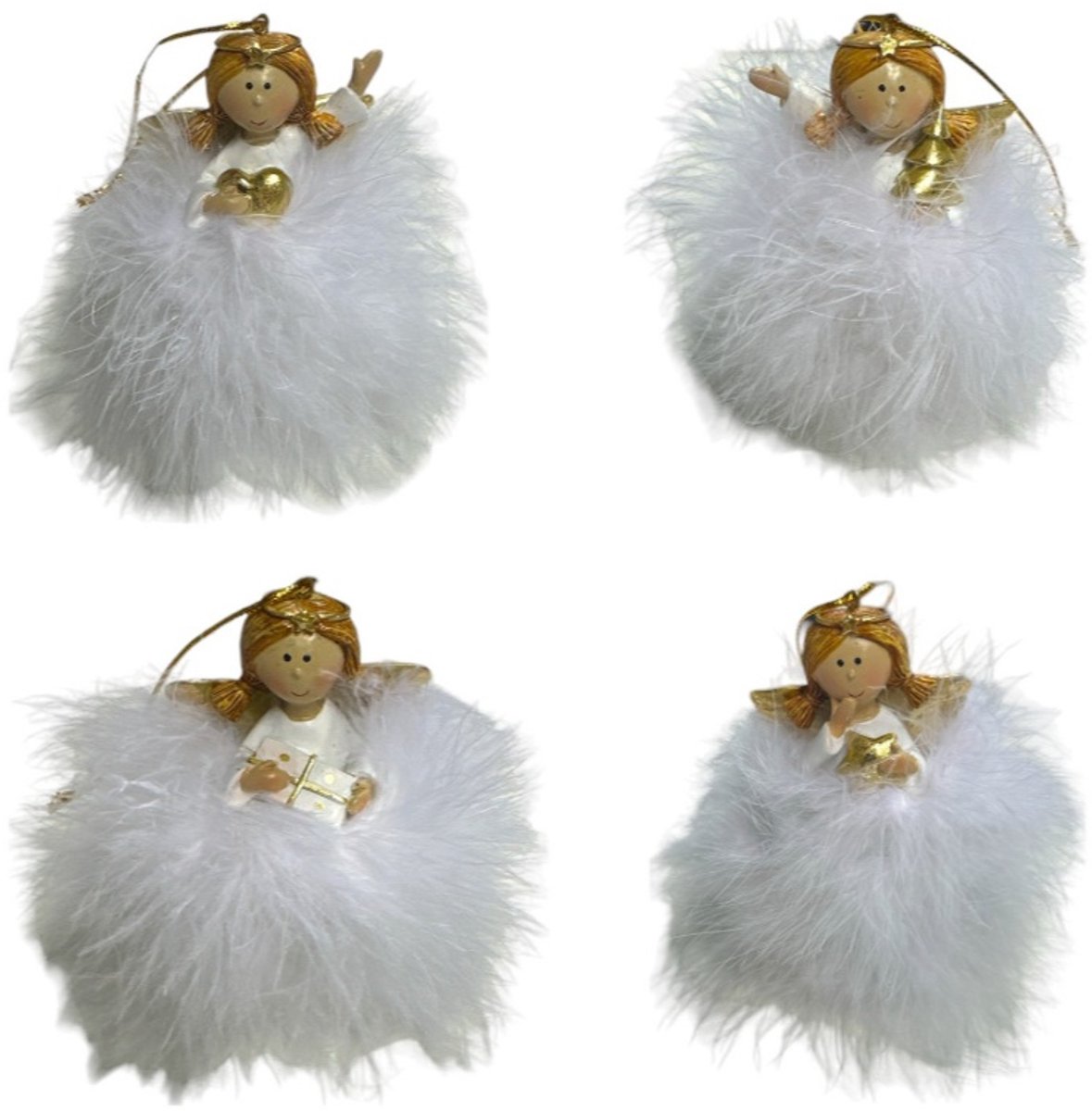 Ornament - Angel - Suzy - LED verlichting - Wit/Goud - 4 stuks