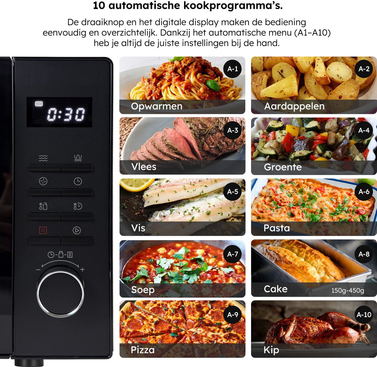 Saaf Combi Magnetron - 25L - Grill en Hetelucht Functie - 10 kookprogramma's - 900W - Zwart thumbnail 4