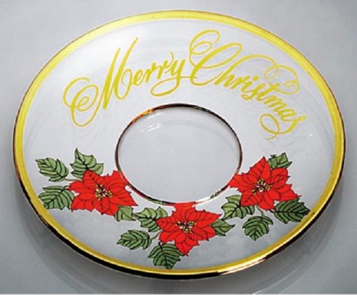 Bobeches van glas goud rand 2 stuks en hulst met tekst merry christmas