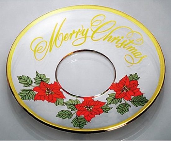 Bobeches van glas goud rand 2 stuks en hulst met tekst merry christmas