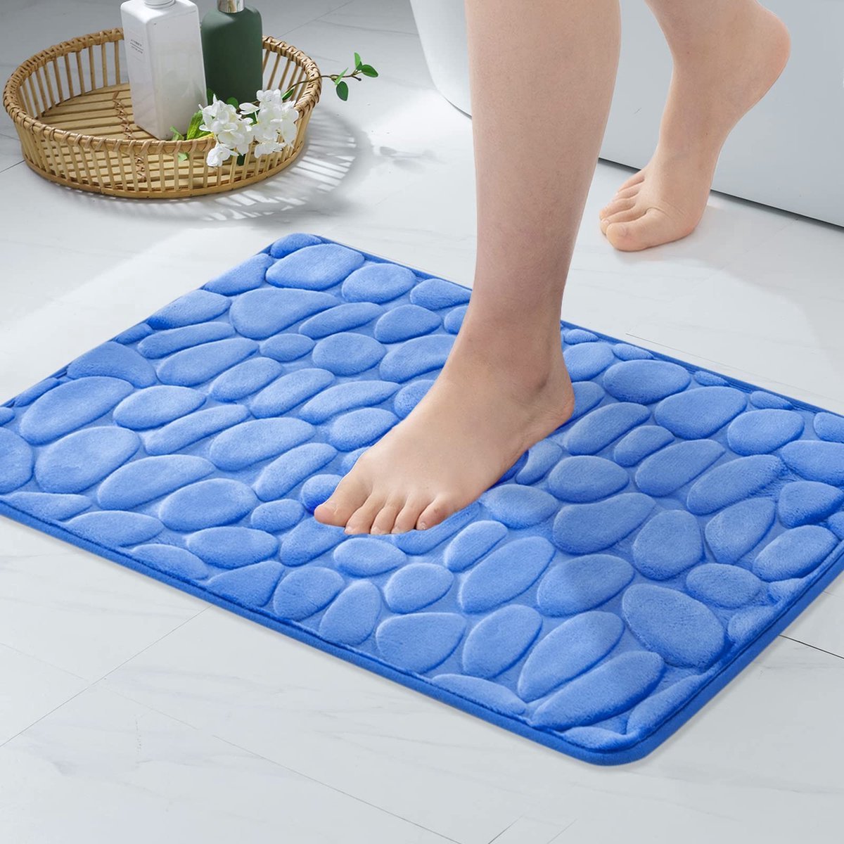 Stunq® Zachte en Comfortabele Badmat met Antislip en Sneldrogend Traagschuim Ontwerp, 50 x 80 cm, Zeeblauw