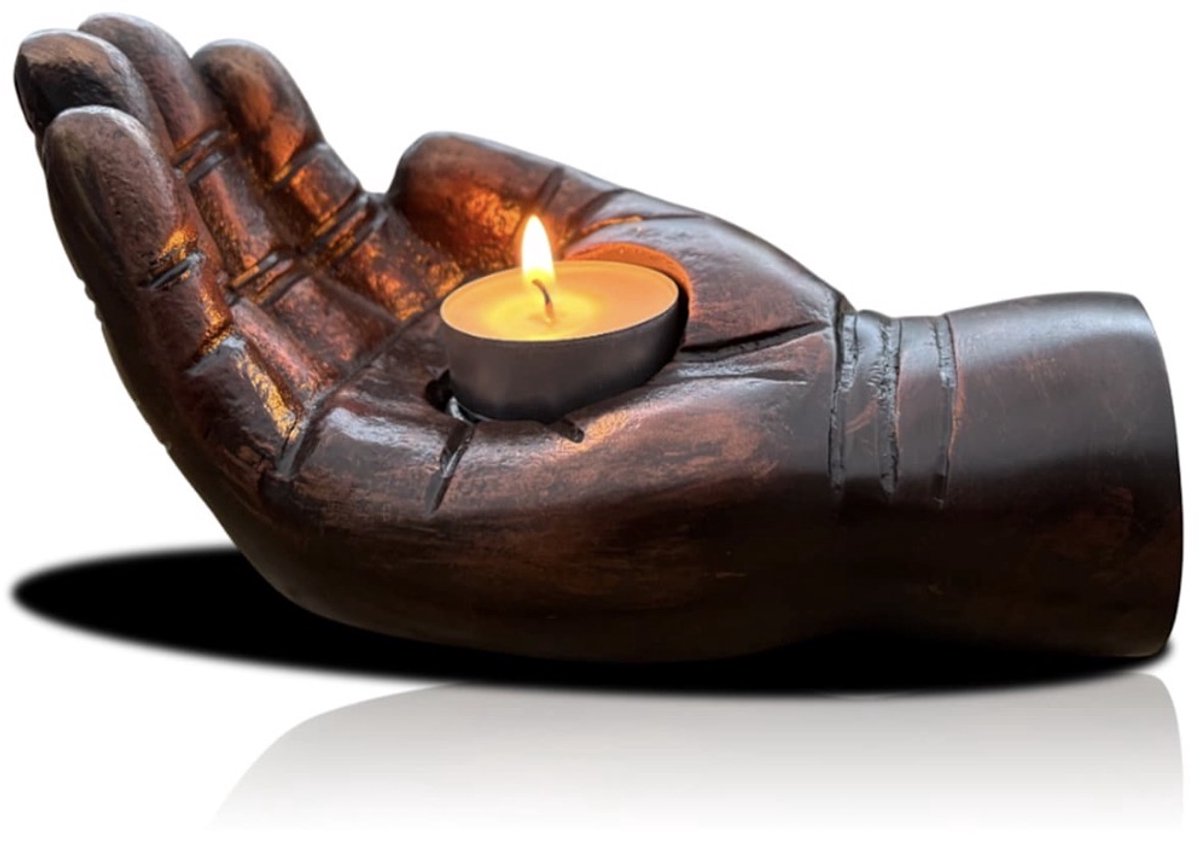 Akerz Urn Hand – Brons Metalen Herinnering urn met Waxinelichthouder – Symbolische Handvorm Bewaarurn – 150 ml As Urn – Decoratieve Gedenk Urn voor Dierbare – 10 × 18 cm