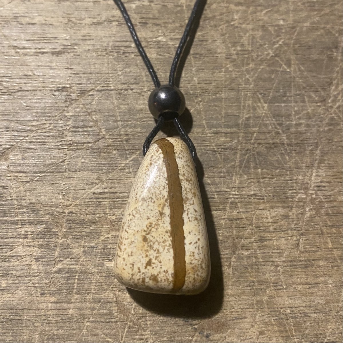 Jaspis Landscape - Bewustzijn - Ecologisch - Hanger 2cm aan waxkoord 60 cm - Verstelbaar - Ketting - Cadeau - Sieraad