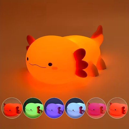 Axolotl Nachtlamp – USB Oplaadbare LED Kinderlamp met Timer & Dimbaar Kleurlicht – Schattige Salamander Nachtlamp voor Slaapkamer & Kinderkamer