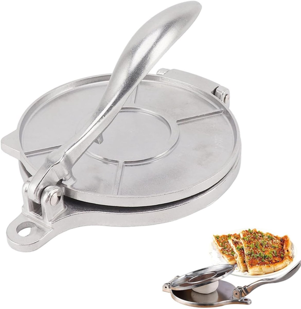 Tortillapers - 16 cm - tortilla pers - Deegpers - Tortillamaker - Gietijzer - Zilver