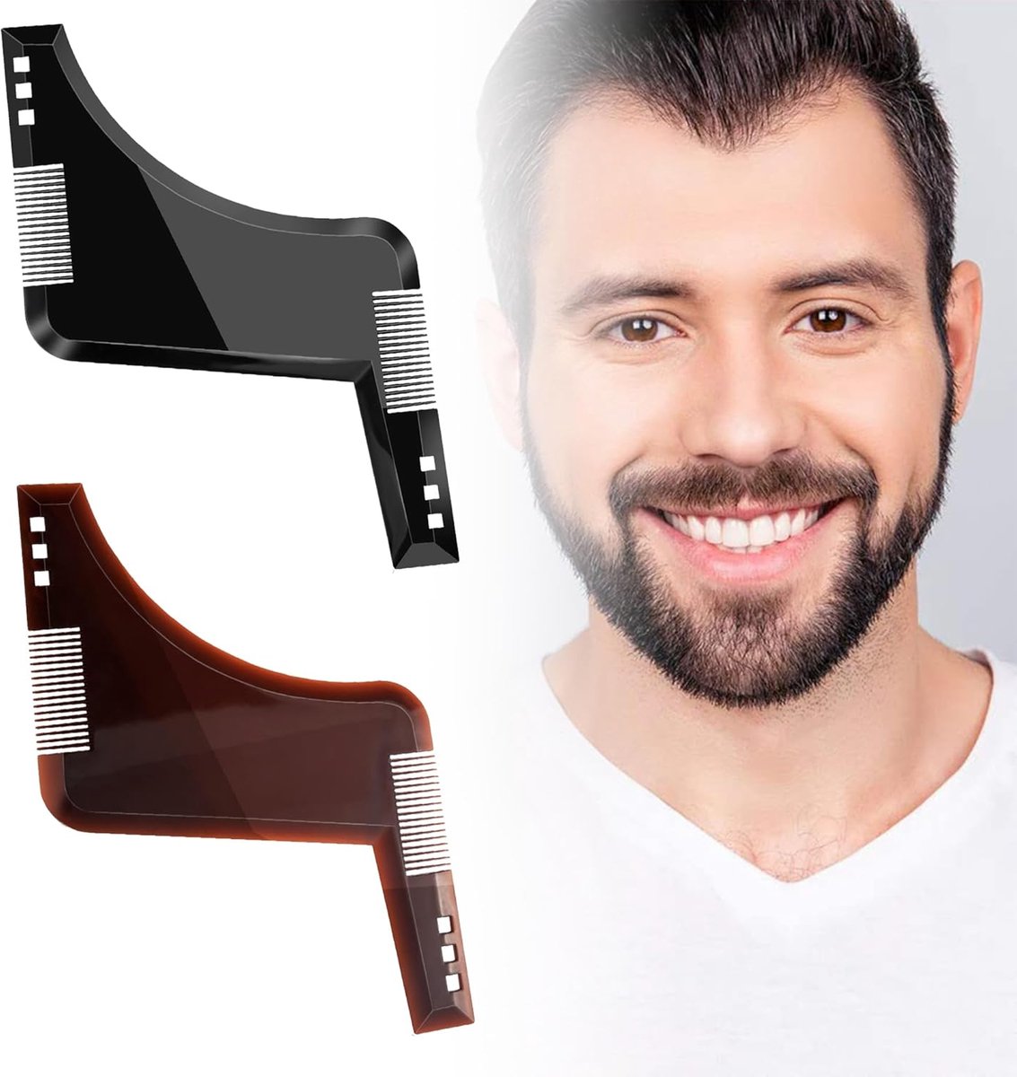 2 Baardsjablonen, Baardcontoursjabloon, Professioneel Baardsjabloon, Baardvormen voor Kinbaard, Bakkebaarden, Nek, Baardkam Styling Tool, Baardverzorging voor Volle Baard en 3-daagse Baard