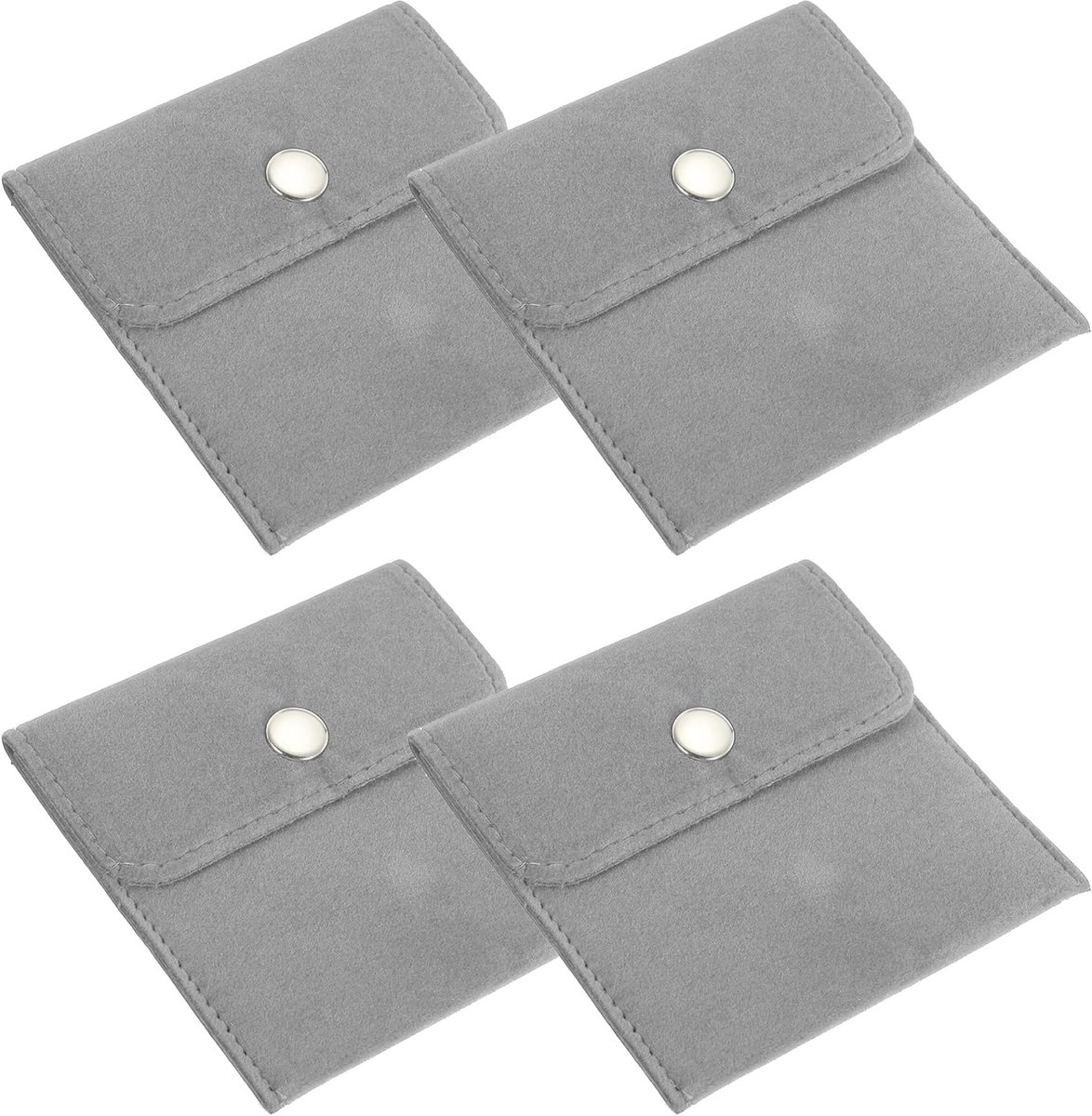 4x4 inch sieraden zakjes, 4 stuks fluwelen zakjes drukknoop draagbare opbergtas voor oorbellen armbanden kettingen ringen horloge, grijs