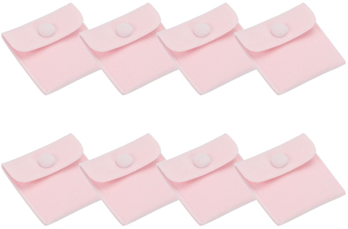 9x7 cm sieraden zakje, 8 stuks zachte fluwelen zakjes met drukknop draagbare opslag voor ringen ketting armband oorbel horloge, lichtroze