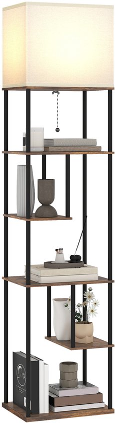 HOMCOM Vloerlamp Staande Lamp Vloerlamp Met Bamboe Houten Statief Modern Artistiek Voor De Woonkamer Slaapkamer~128mlbkkoo001