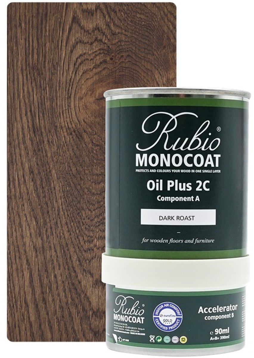 Rubio Monocoat Oil Plus 2C - Ecologische Houtolie in 1 Laag voor Binnenshuis - Dark Roast, 390 ml (15 m²)