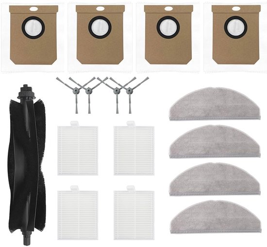 Accessoireset - Geschikt voor Eufy G50 & L60 Hybrid (SES) - L60 - L60 SES - L50 - L50 SES - Onderdelen - voor robotstofzuiger - Met HEPA Filters, Roller, Zijborstels, Mopdoeken & Stofzakken - Vervangingsonderdelen - 17-Delige Set