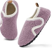 Warme, antislip winterslippers voor kinderen, pluche, voor jongens en meisjes, met klittenbandsluiting, paars, maat 26-27 (binnenlengte 15 cm).