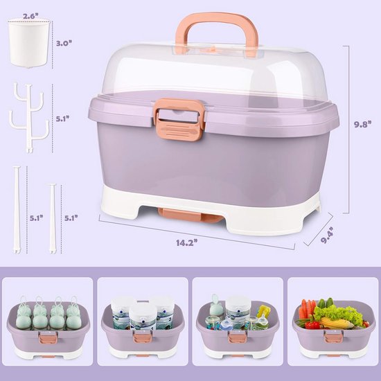 Draagbare Flessen Droogrek en Opbergdoos met Stofkap — afbeelding 2