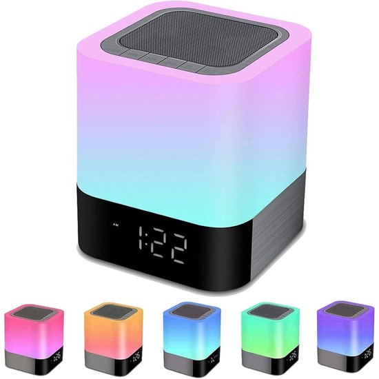 Bluetooth-luidspreker met LED nachtlamp, wekker, mp3-speler, handsfree bellen, draagbaar, dimbaar, RGB verlichting