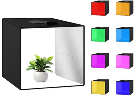 Fotostudio met led verlichting - 30x30cm Fotostudio - Fotobox - Opvouwbaar - Fotohokje - Dimbaar - met 6 Kleurachtergronden - Geschikt voor sieraden en kleine voorwerpen - Zwart