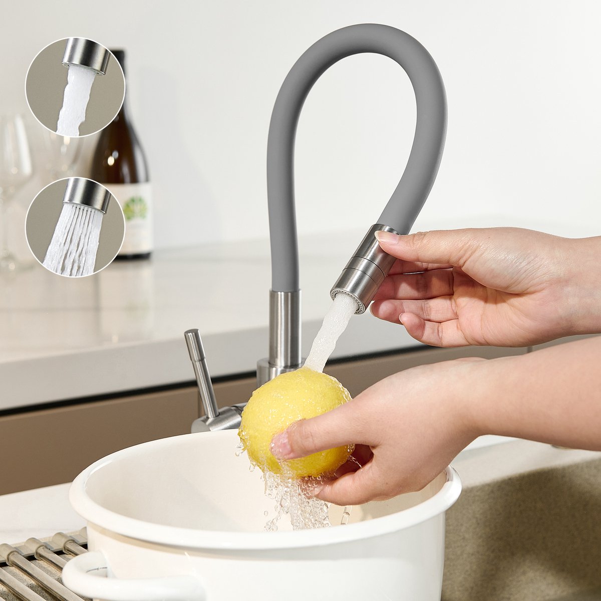 CECIPA MAX Flexibele Keuken kraan - Keukenkraan Grijs - Mengkraan - 360° Draaibare - Handd