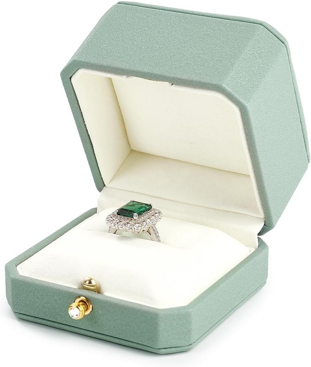 Luxe Groene PU-Leren Ringendoosje voor Verloving, Bruiloft en Cadeau