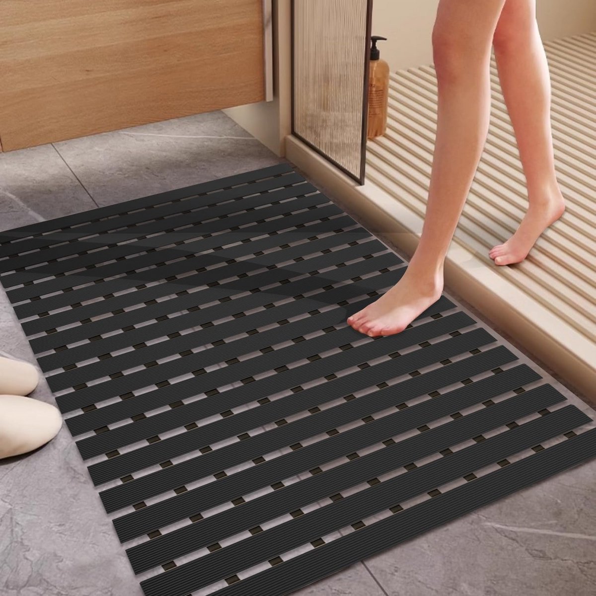Extra Grote Antislip Douchemat zonder Zuignappen met Afvoergaten (90x60 cm) - Geschikt voo