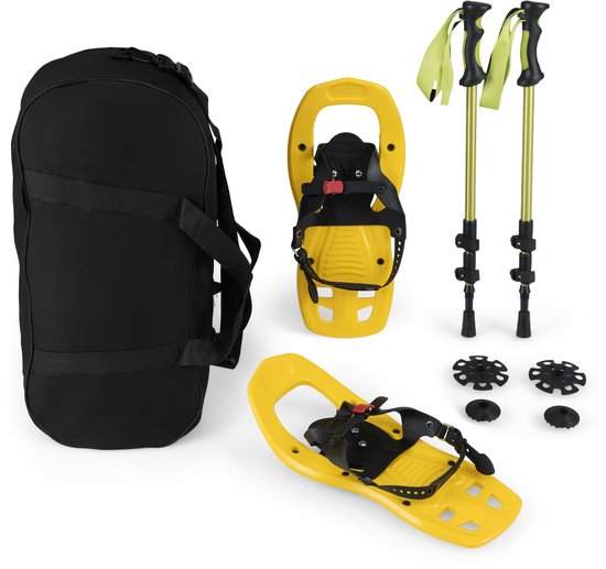 COSTWAY Sneeuwschoenen met klimhulp, schoenmaat 35-45 tot 68/90 kg, lichte sneeuwschoenenset van aluminium met trekkingstokken en draagtas, voor heren, dames en jongeren