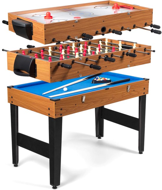 COSTWAY 3-in-1 multifunctionele speeltafel, tafelvoetbaltafel met tafelvoetbal, biljart en airhockey, multifunctionele tafel met metalen frame en accessoires, kickert voor kinderen