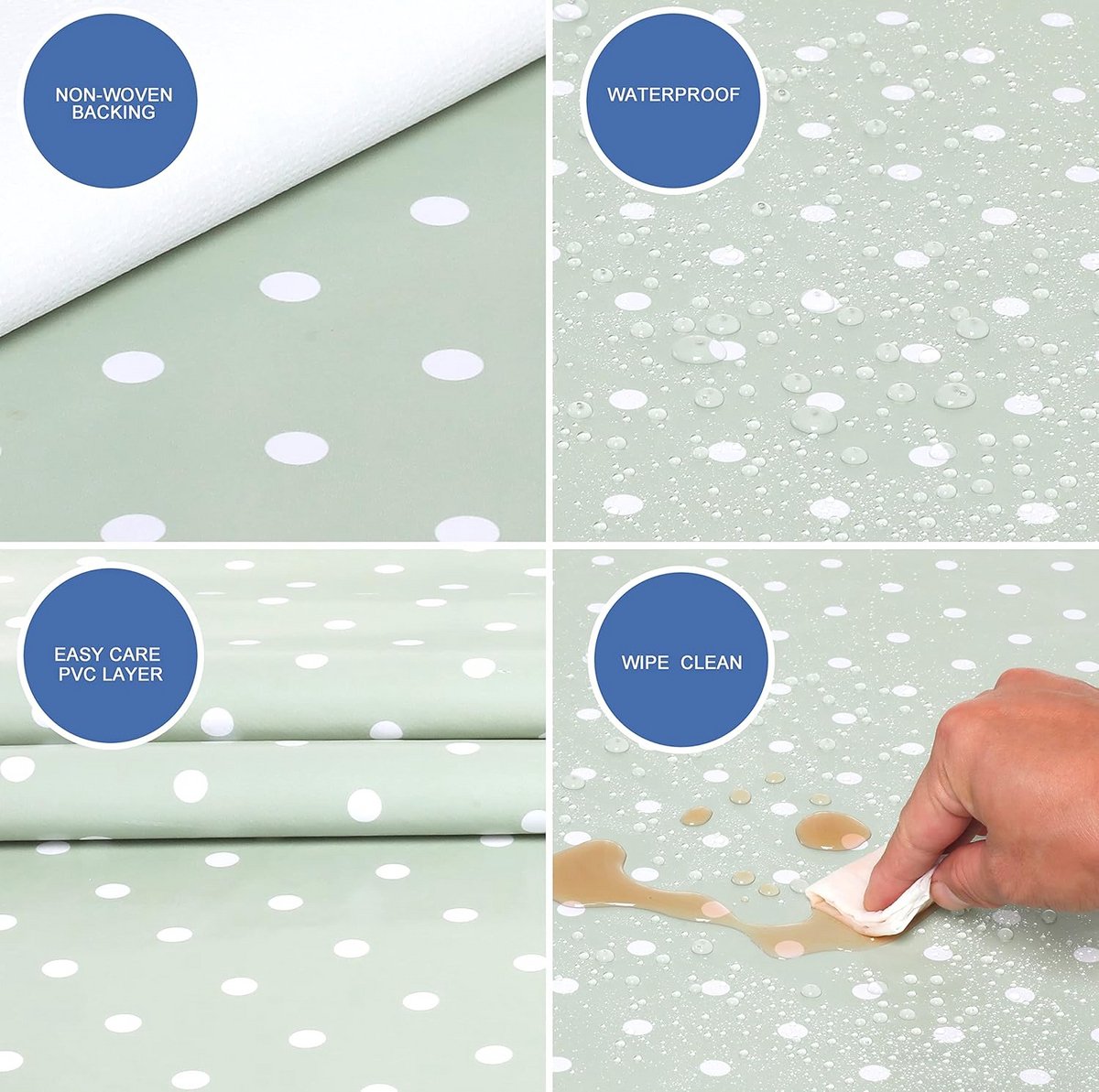 Rechthoekig PVC Tafelzeil 140cm x 200cm - Groene Polka Dot