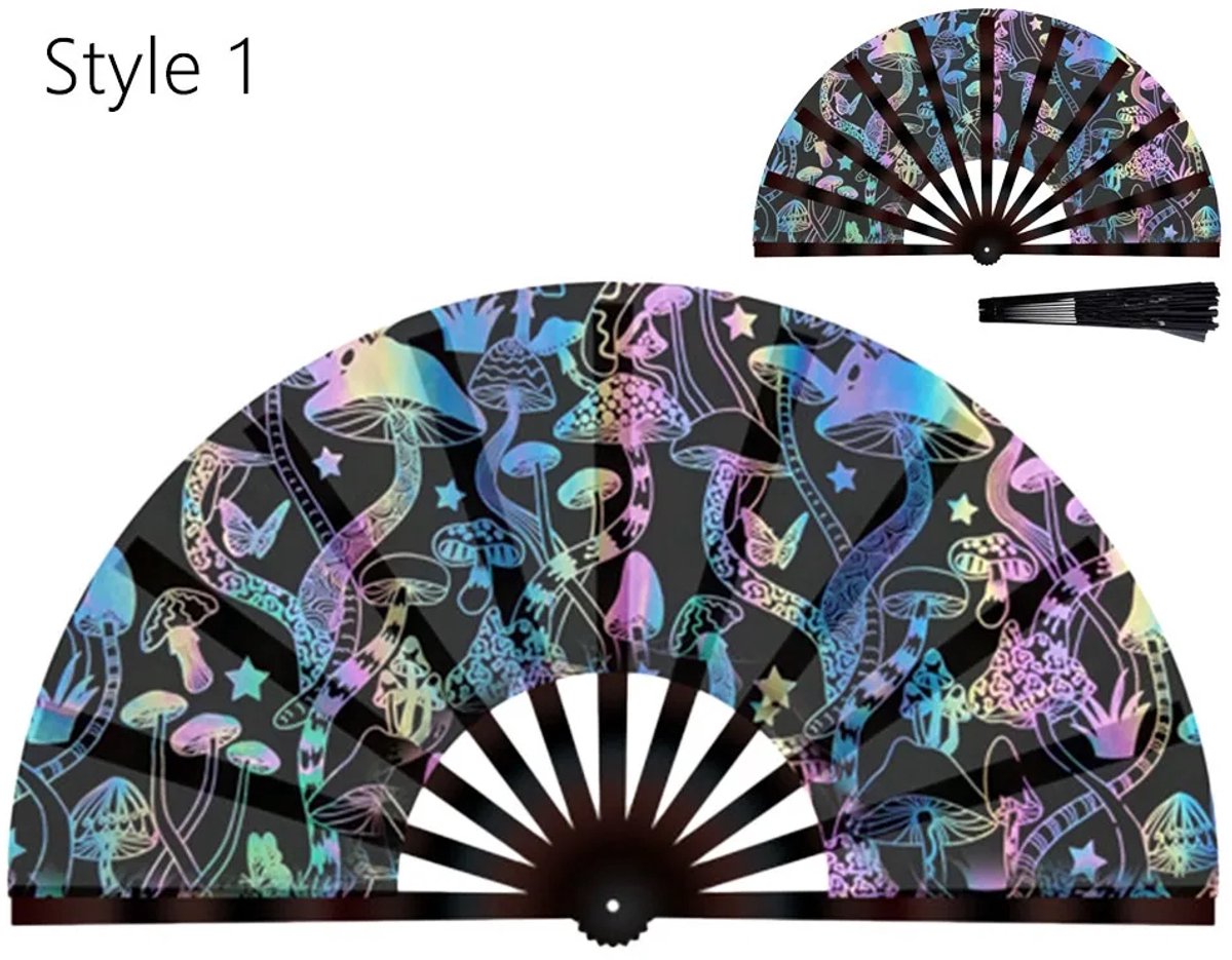 Waaier xxl Fan Lichtgewicht magic mushroom design 13 Inch Fluorescerende UV Glow magic mushroom design