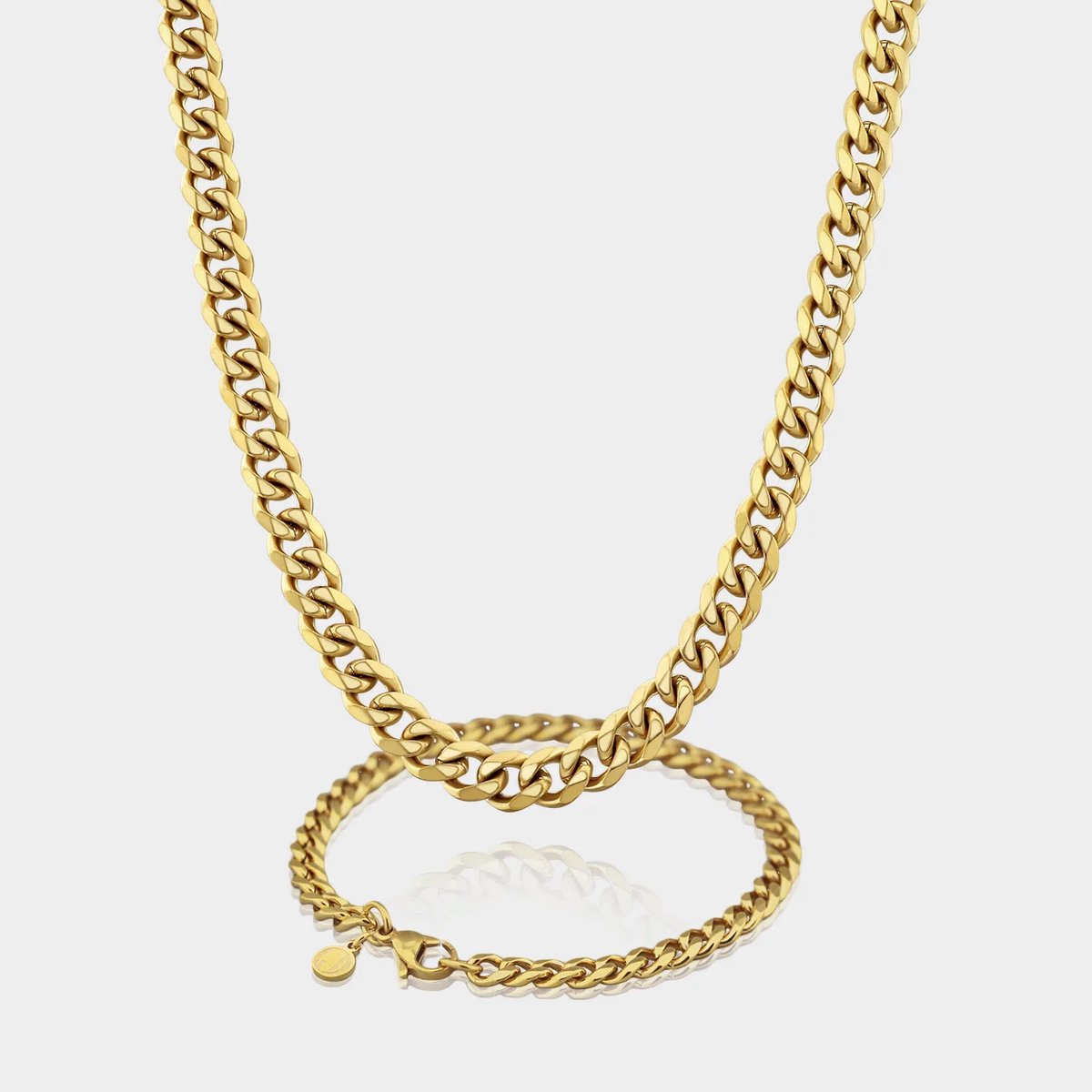 Cuban Ketting 7 mm x Cuban Armband 5 mm - Gouden Schakelketting en Schakelarmband Heren - 60/19 cm lang - Olympus Jewelry