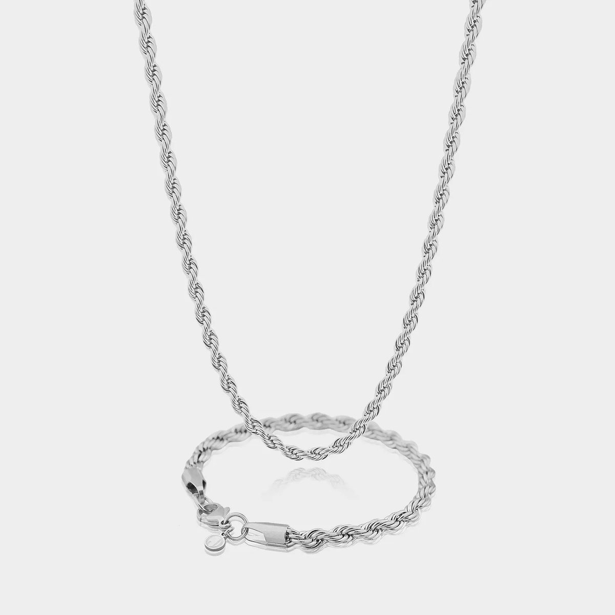 Rope Ketting 5 mm x Rope Armband 5 mm - Zilveren Schakelketting en Schakelarmband Heren - 60/19 cm lang - Olympus Jewelry