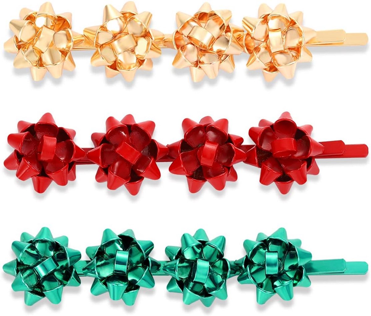 Set van 3 Luxe Kerst Haarspeldjes met Strik - Feestelijke Accessoires