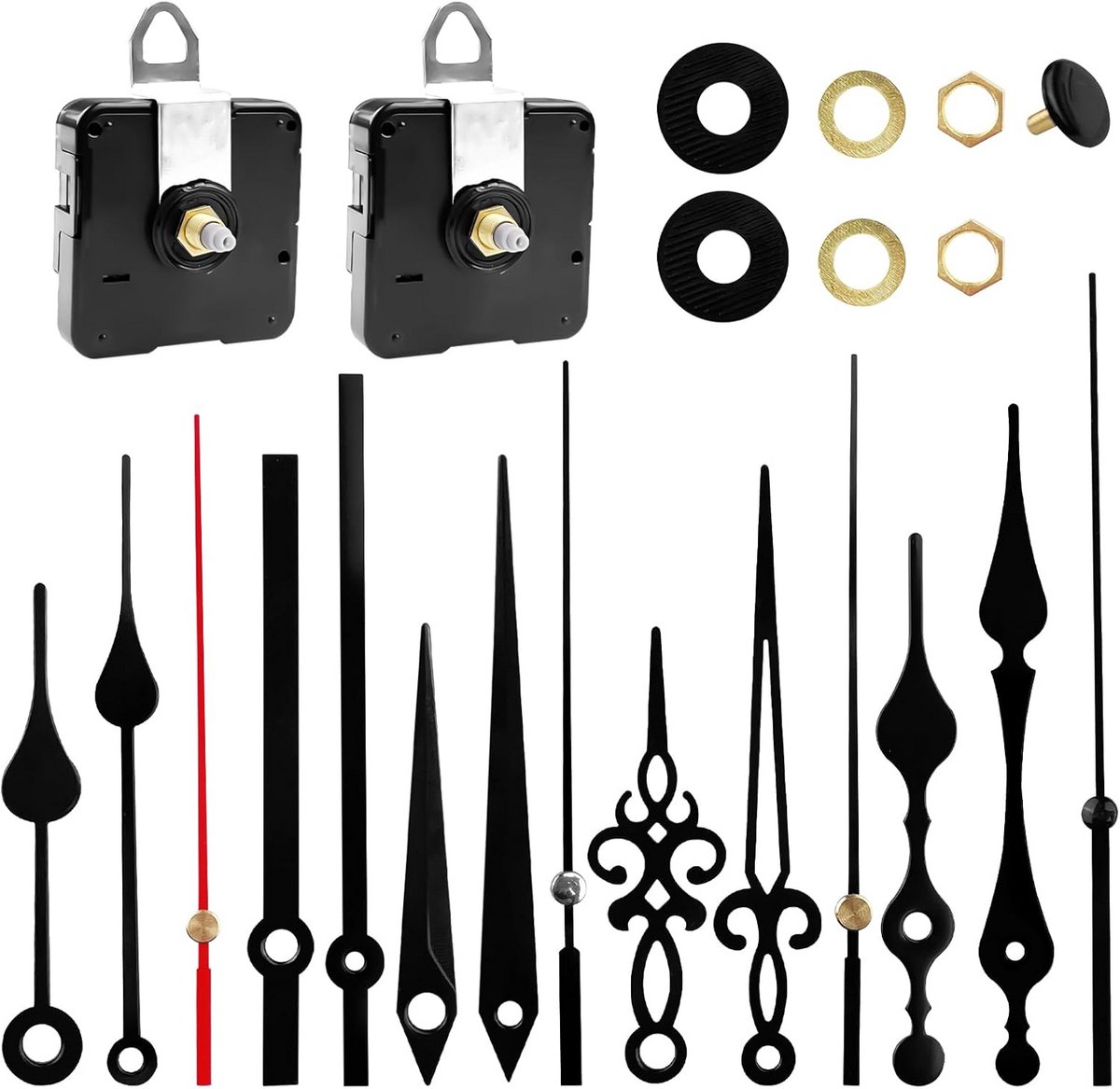 Wandklok Mechanisme Set met Wijzers - Zwart, Geruisloos, Ideaal voor Klokbouw en Reparatie