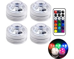 4 x Mini LED Submersible LED Lights - Onderwaterverlichting met Afstandsbediening - Multi-Coloured RGB voor Pool, Vaasje, Spa, Aquarium, Vijver
